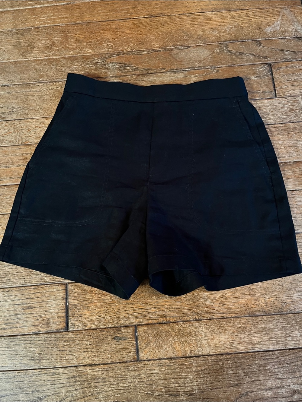 Banana Republic Black High-Waist Linen Blend Tailored Shorts